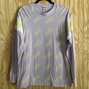 Victoria's Secret PINK Purple Neon Green Long Sleeve Oversized Shirt M